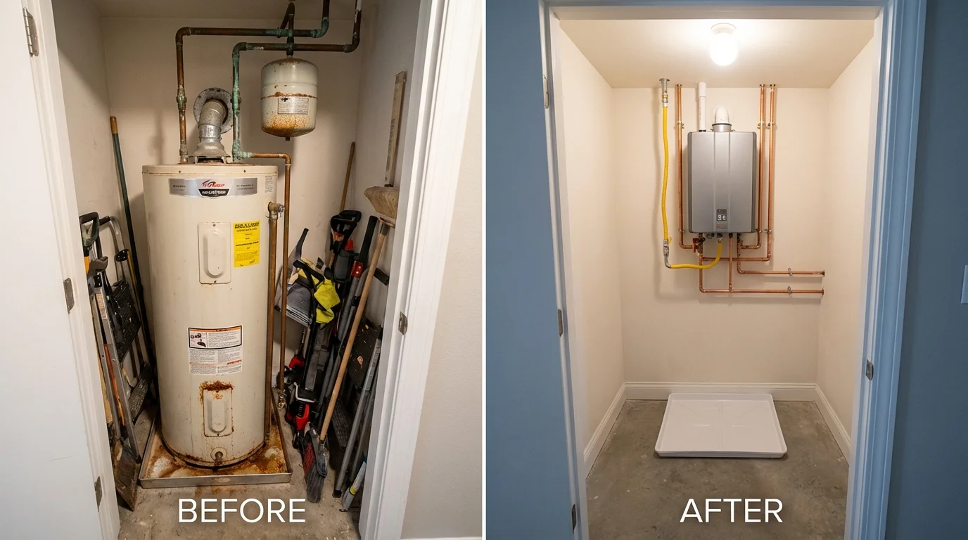 Tank water heater versus wall-mounted tankless unit comparison for Carthage, NC homeowners