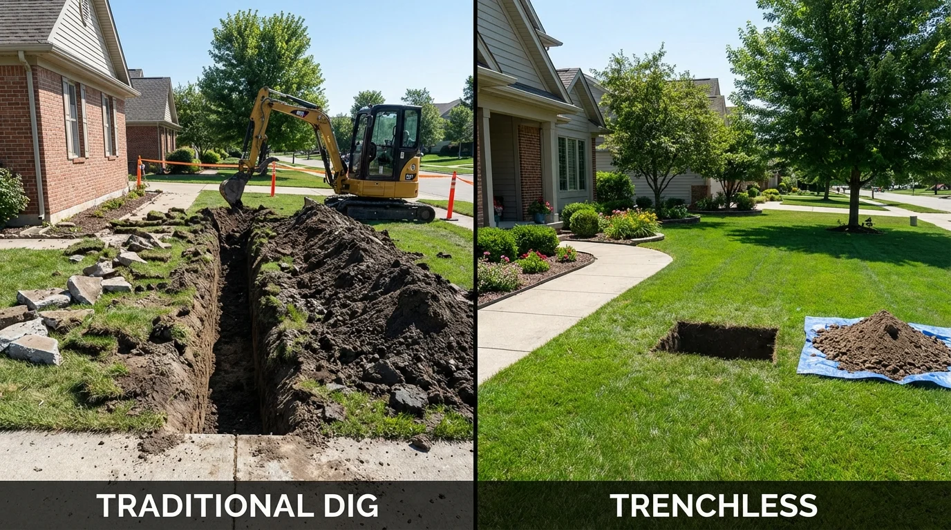 Trenchless sewer repair with minimal yard damage versus traditional excavation in Carthage, NC